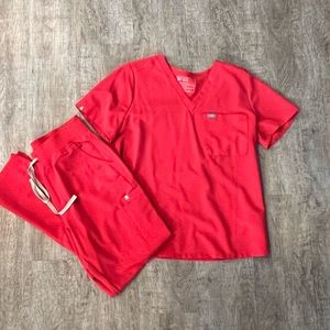 Figs Neon Red scrub set